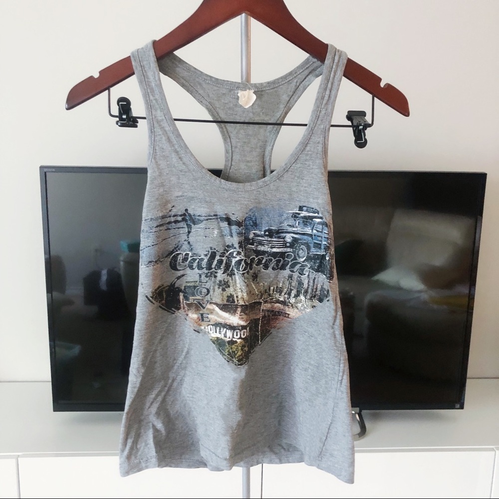 Grey Heart California Sleeveless Racerback Tee Tank Top